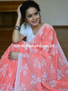 Handloom Mul Cotton Ajrakh Print Saree-Peach