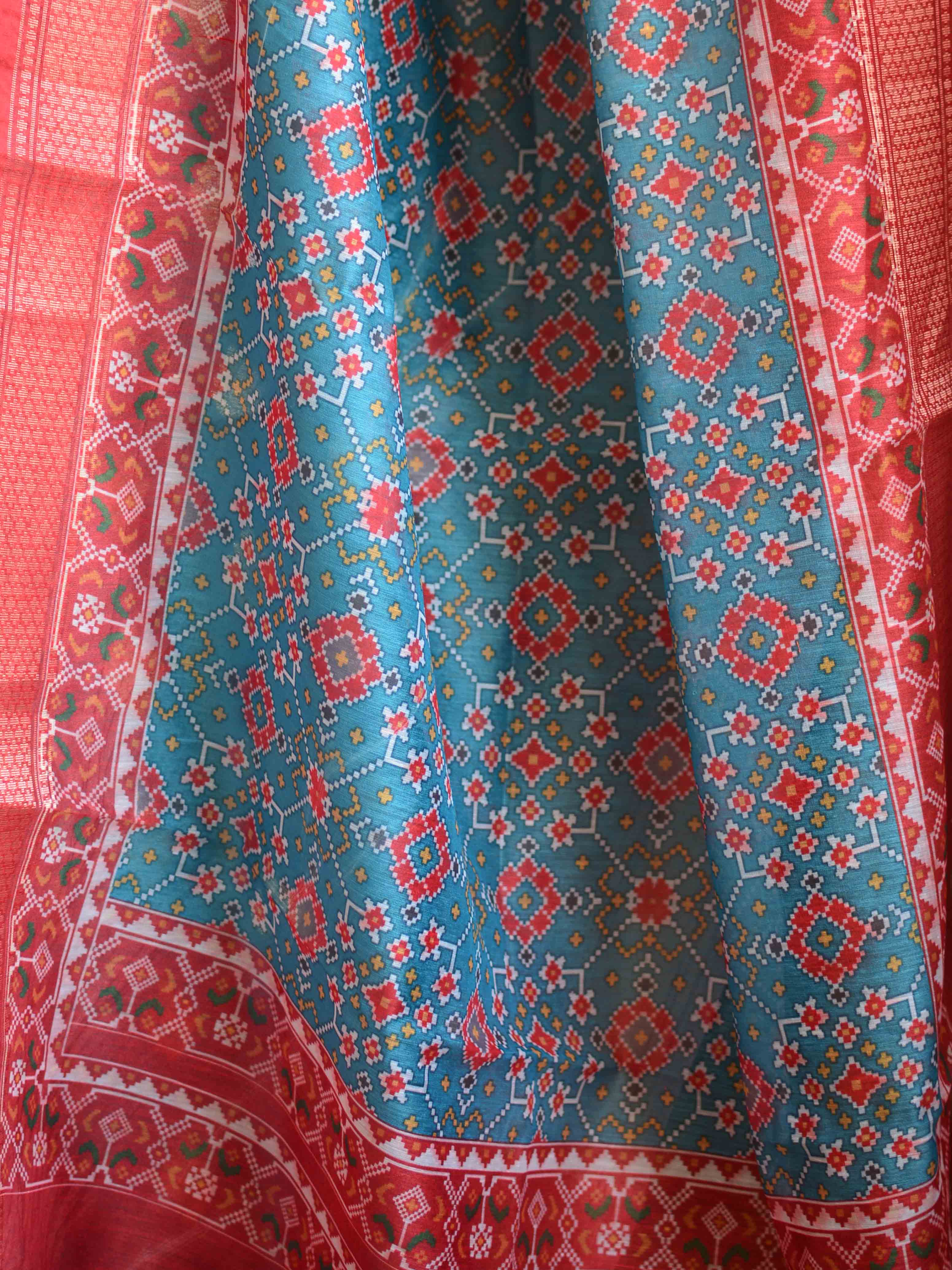 Banarasee Chanderi Cotton Zari Buta Salwar Kameez Fabric With Digital Print Dupatta-Blue