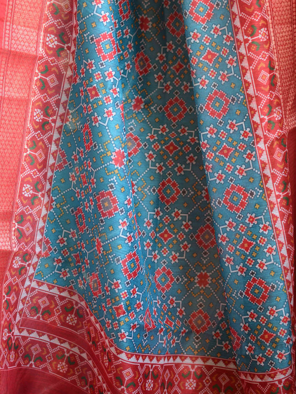 Banarasee Chanderi Cotton Zari Buta Salwar Kameez Fabric With Digital Print Dupatta-Blue