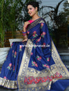 Banarasee Pure Silk Saree With Floral Jaal-Navy Blue