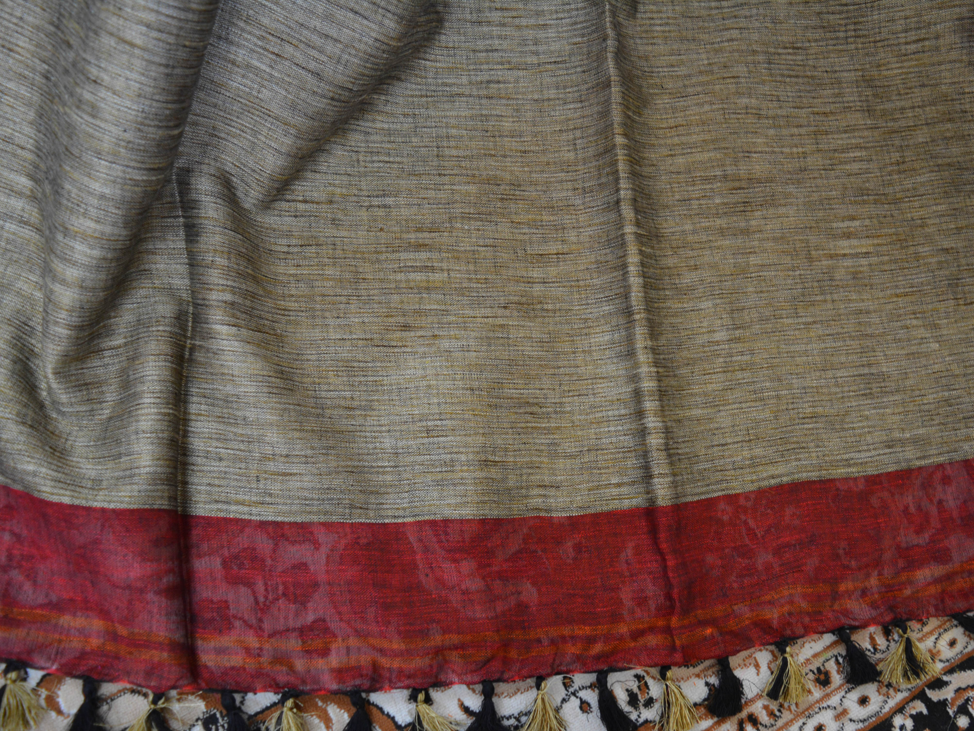 Bhagalpuri Handloom Pure Linen Saree-Deep Red With Rust
