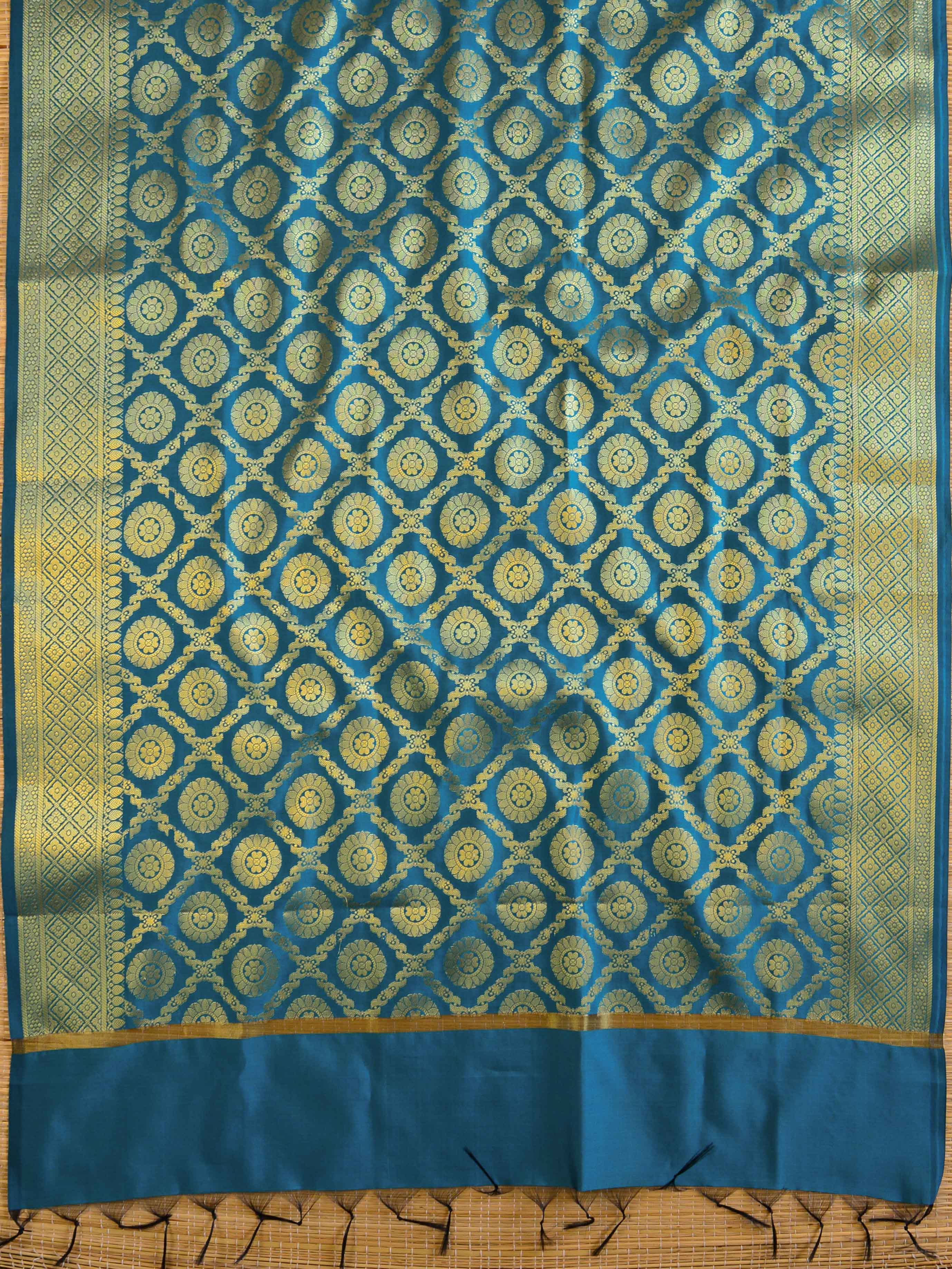 Banarasee Art Silk Salwar Kameez Fabric With Contrast Dupatta-Green & Grey