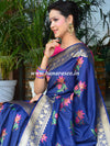 Banarasee Pure Silk Saree With Floral Jaal-Navy Blue