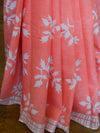 Handloom Mul Cotton Ajrakh Print Saree-Peach