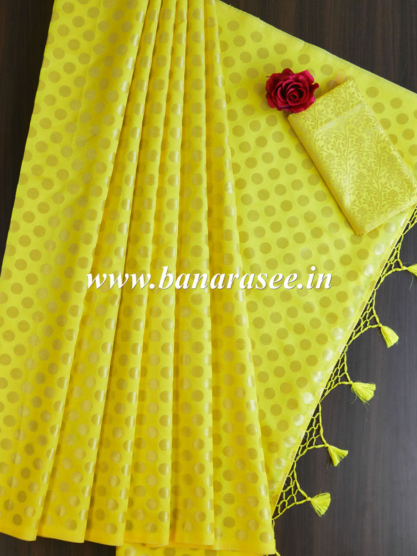 Banarasee Handwoven Polka Dot Semi Silk Saree-Yellow
