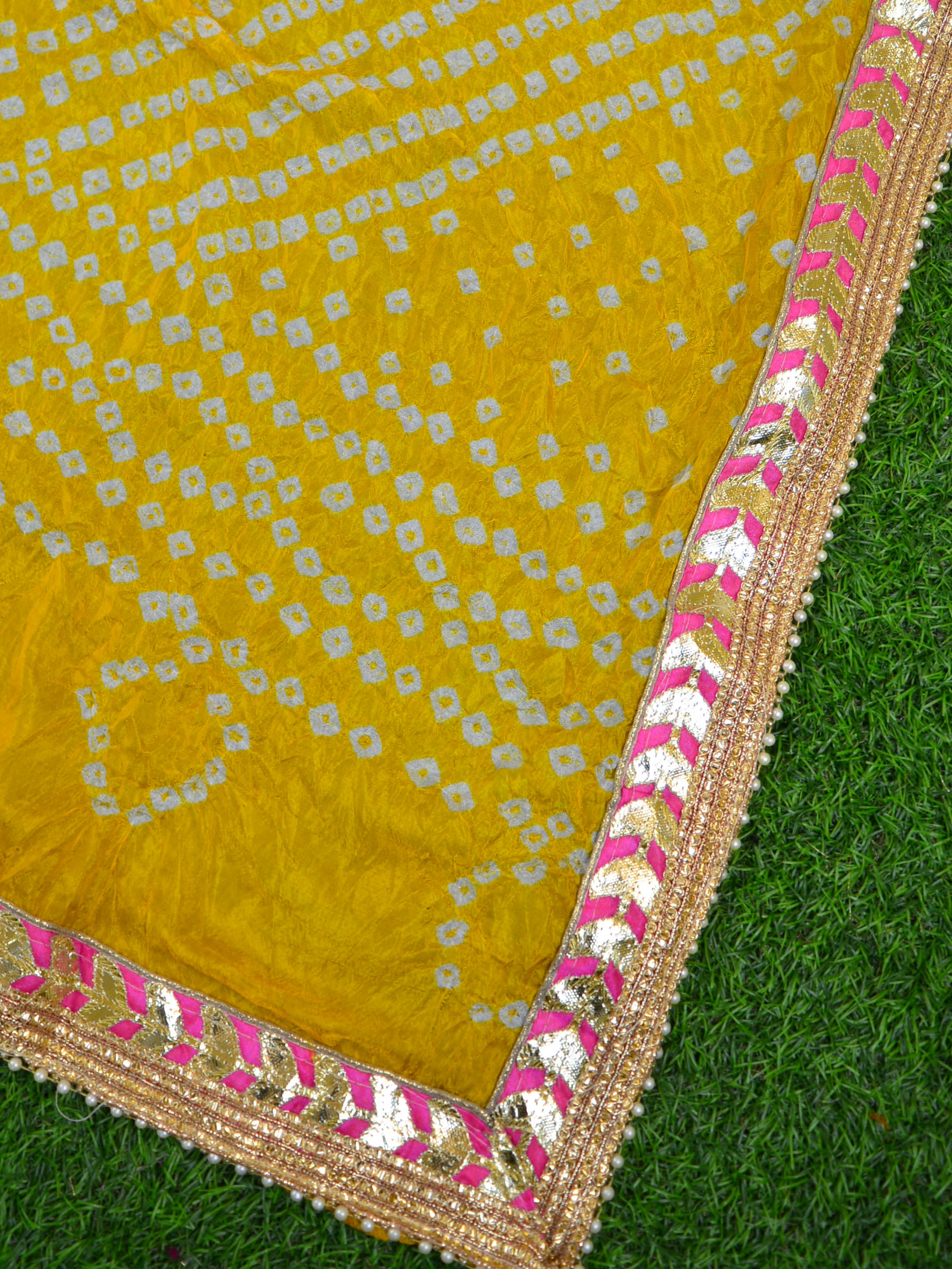 Art Silk Bandhej Gotapatti Dupatta-Yellow