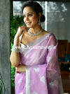 Banarasee Organza Mix Saree With Silver Leaf Buta & Border-Lavender