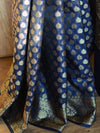 Banarasee Handwoven Semi Silk Saree With Antique Zari Buti Design-Blue