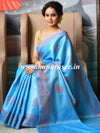 Banarasee Handwoven Semi Silk Saree With Copper Zari Buta Design & Border Design-Sky Blue