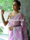 Banarasee Organza Mix Saree With Silver Leaf Buta & Border-Lavender