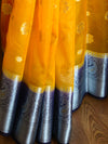 Banarasee Organza Mix Saree With Flower Buta Design & Broad Border-Yellow & Blue