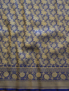 Banarasee Pure Silk Saree With Floral Jaal-Navy Blue