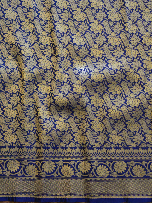 Banarasee Pure Silk Saree With Floral Jaal-Navy Blue