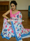 Handloom Mul Cotton Ajrakh Print Saree-White