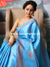 Banarasee Handwoven Semi Silk Saree With Copper Zari Buta Design & Border Design-Sky Blue