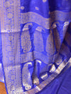 Banarasee Handwoven Semi-Chiffon Saree With Silver Zari-Royal Blue