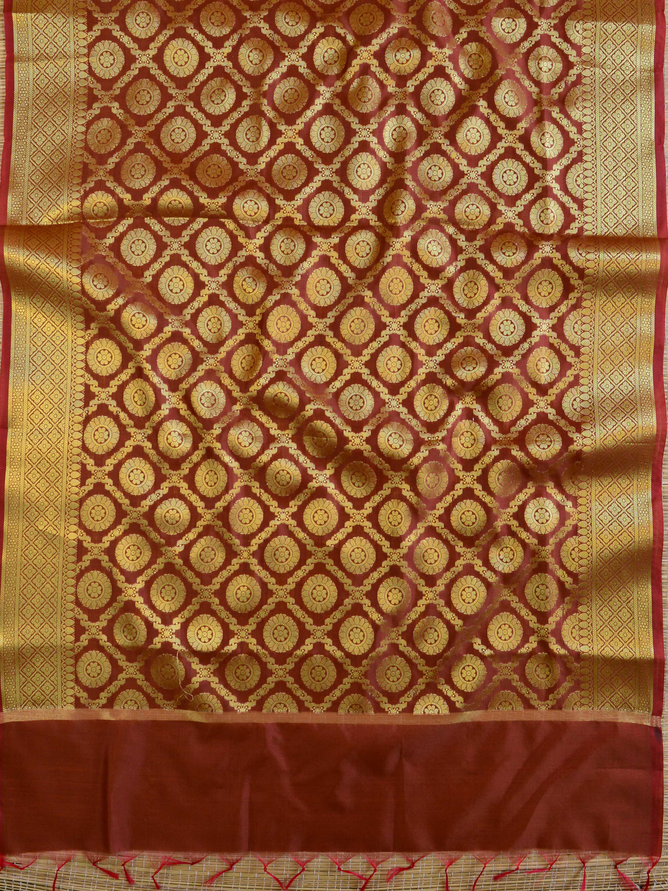 Banarasee Art Silk Salwar Kameez Fabric With Contrast Dupatta-Green & Brown