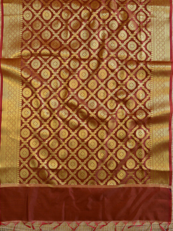 Banarasee Art Silk Salwar Kameez Fabric With Contrast Dupatta-Green & Brown