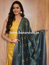 Handloom Embroidered Khadi Cotton Salwar Kameez Dupatta Set-Grey & Yellow