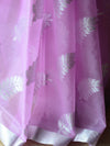Banarasee Organza Mix Saree With Silver Leaf Buta & Border-Lavender
