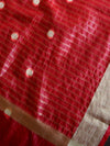 Banarasee Handwoven Semi Silk Saree Broad Zari Border-Yellow & Red