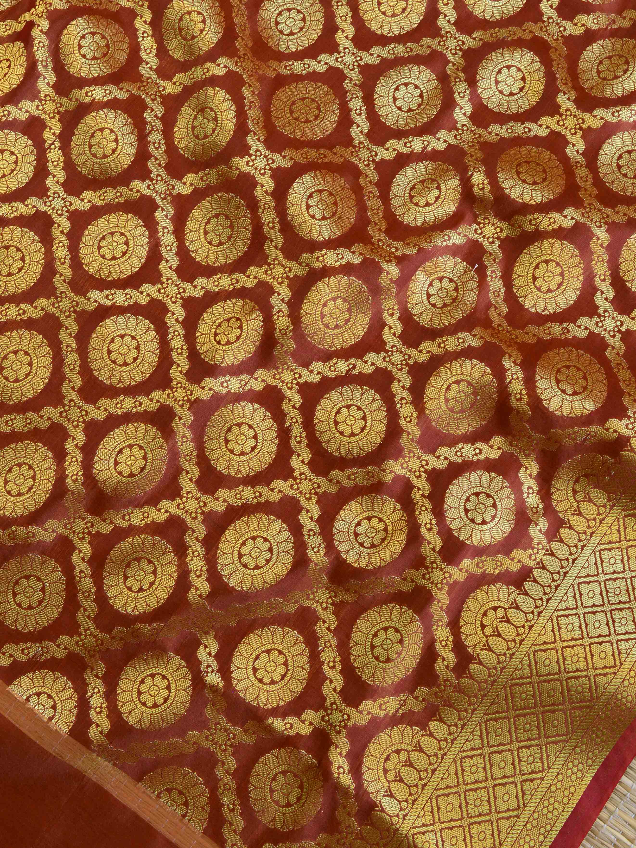 Banarasee Art Silk Salwar Kameez Fabric With Contrast Dupatta-Green & Brown