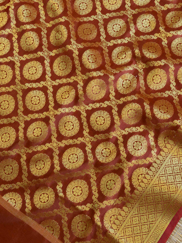 Banarasee Art Silk Salwar Kameez Fabric With Contrast Dupatta-Green & Brown