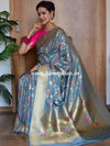 Banarasee Pure Silk Saree With Floral Jaal-Grey