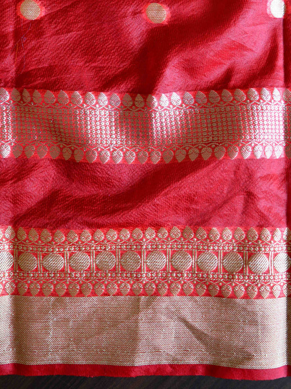 Banarasee Handwoven Semi Silk Saree Broad Zari Border-Yellow & Red