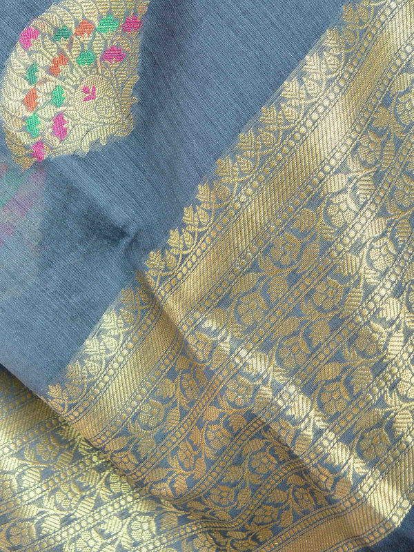 Banarasee Chanderi Cotton Salwar Kameez Fabric With Dupatta Zari Buta Design-Grey