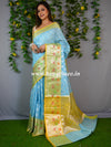 Banarasee Organza Mix Saree With Silver Zari Buta & Contrast Satin Border-Blue