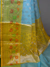 Banarasee Organza Mix Saree With Silver Zari Buta & Contrast Satin Border-Blue