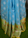 Banarasee Organza Mix Saree With Silver Zari Buta & Contrast Satin Border-Blue