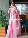Banarasee Organza Mix Saree With Silver Leaf Buta & Border-Pink