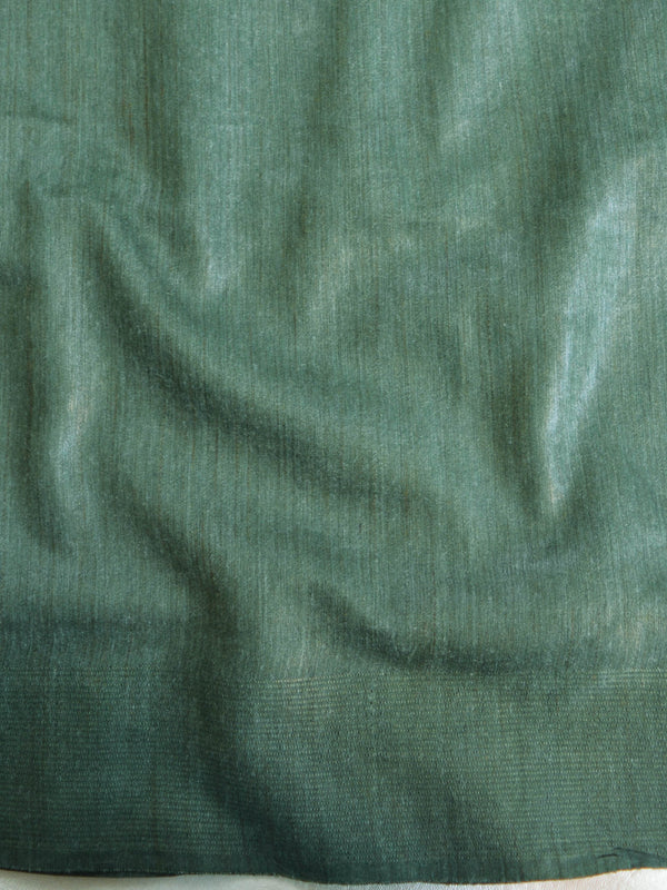 Bhagalpur Cotton Silk Ghichha Work Embroidered Saree-Deep Green