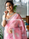 Banarasee Organza Mix Saree With Silver Leaf Buta & Border-Pink