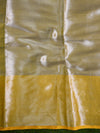 Banarasee Organza Mix Saree With Silver Zari Buta & Contrast Satin Border-Blue