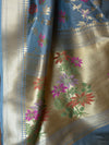 Banarasee Pure Silk Saree With Floral Jaal-Grey