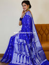Banarasee Handwoven Semi-Chiffon Saree With Silver Zari-Royal Blue