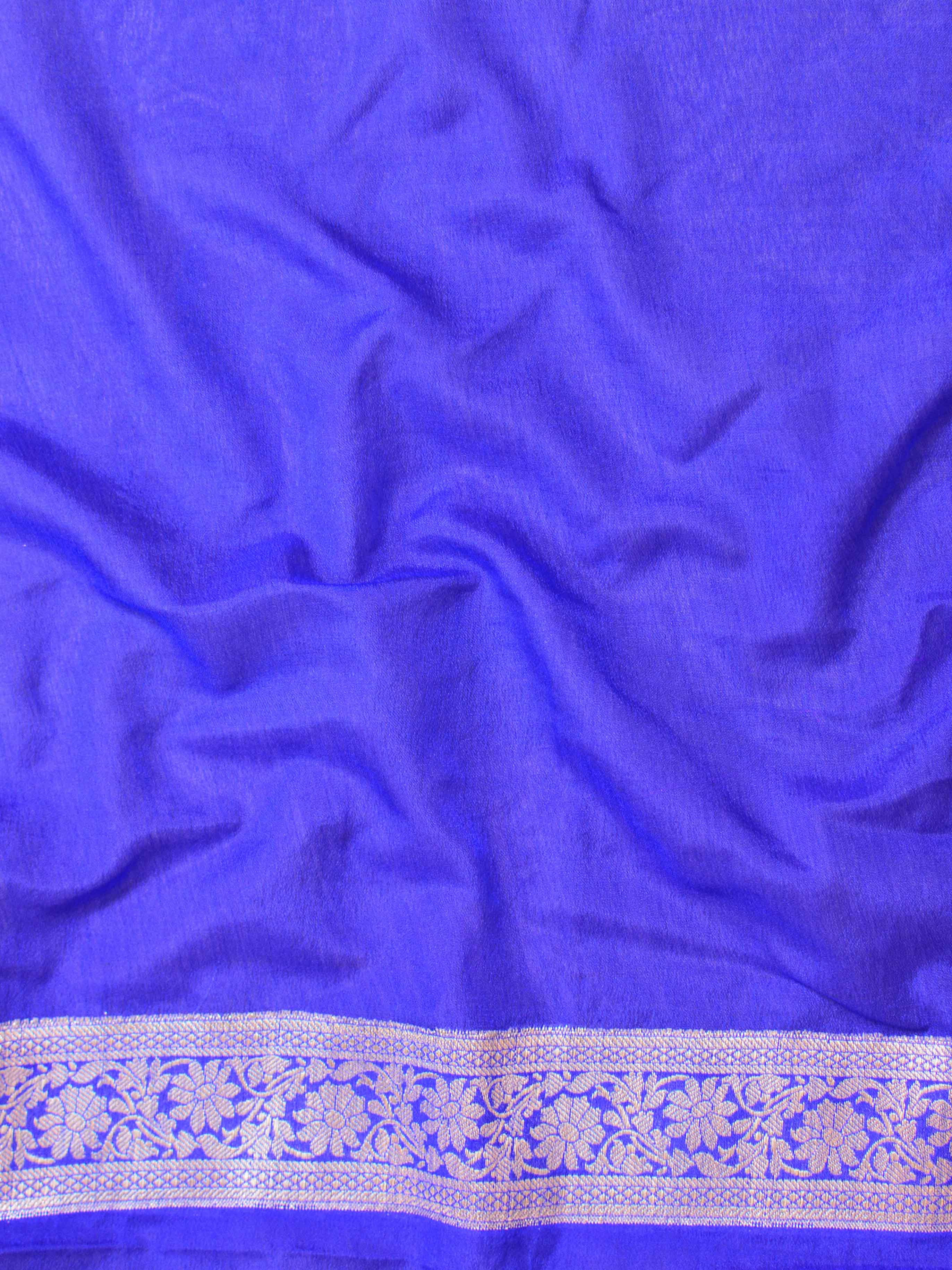 Banarasee Handwoven Semi-Chiffon Saree With Silver Zari-Royal Blue