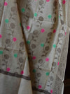 Banarasee Chanderi Cotton Salwar Kameez Fabric With Ghiccha Work-Beige