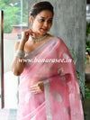 Banarasee Organza Mix Saree With Silver Leaf Buta & Border-Pink