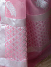 Banarasee Organza Mix Saree With Silver Leaf Buta & Border-Pink