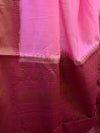 Banarasee Handwoven Pure Muga Silk Sari With Floral Border & Pallu-Pink