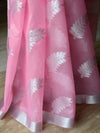 Banarasee Organza Mix Saree With Silver Leaf Buta & Border-Pink
