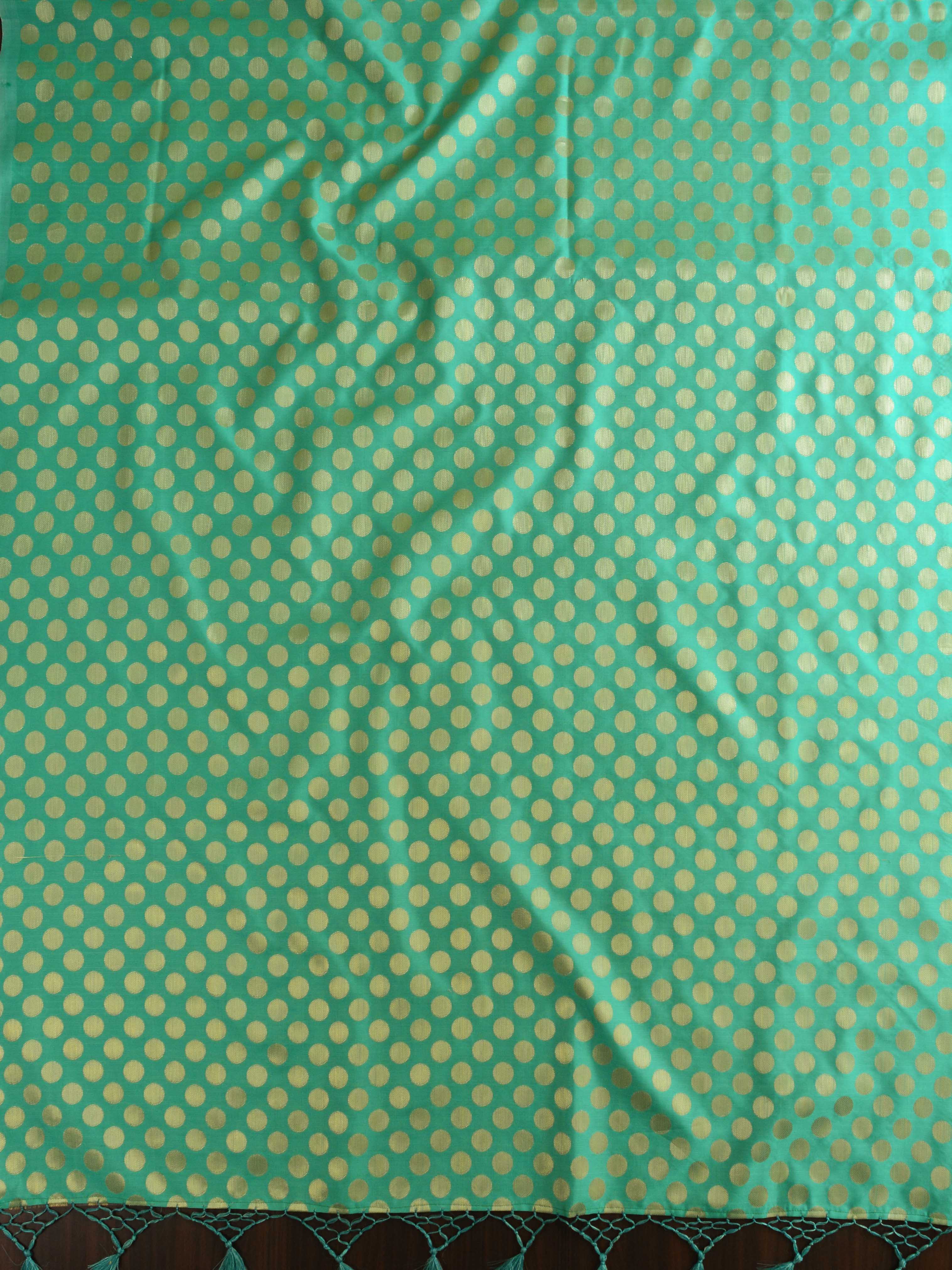 Banarasee Handwoven Polka Dot Semi Silk Saree-Green