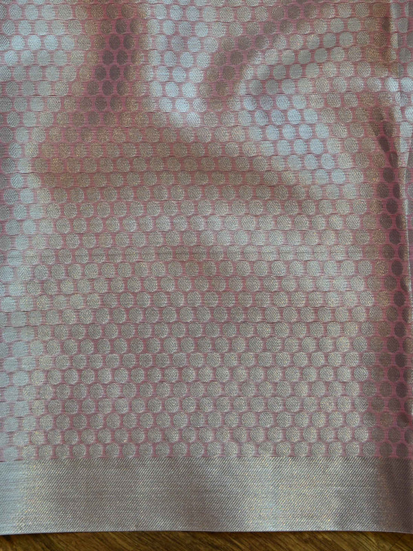 Banarasee Organza Mix Saree With Silver Leaf Buta & Border-Pink