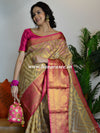 Banarasee Tissue Saree With Antique Zari Zig-Zag Design- Gold & Pink