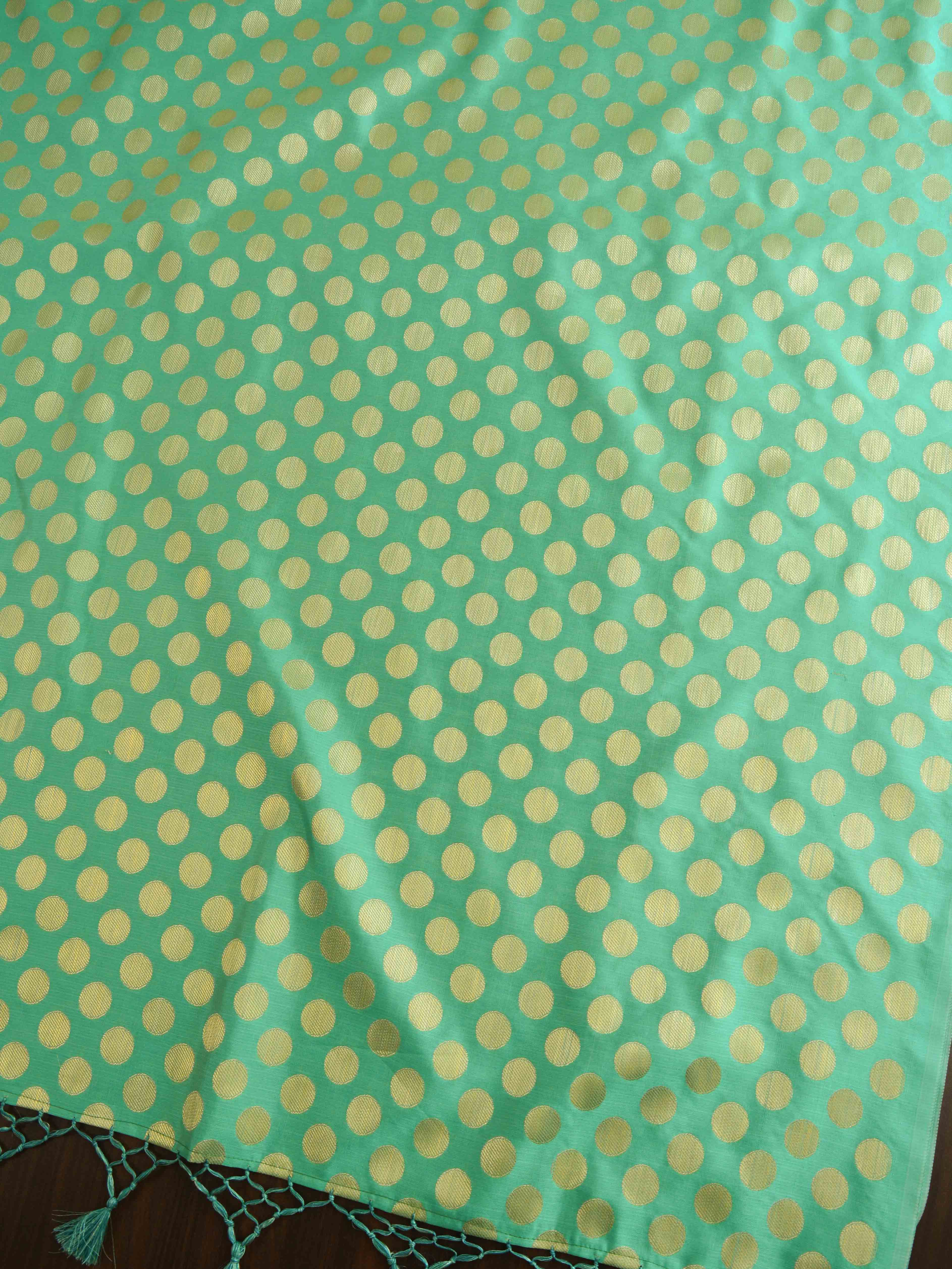 Banarasee Handwoven Polka Dot Semi Silk Saree-Green