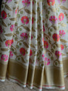 Banarasee Pure Silk Saree With Floral Jaal-White